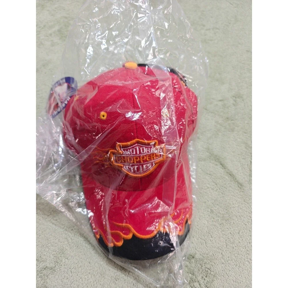 Lot of 2 Choppers Mens Baseball Cap Hat Flame Biker Embroidered NWT Black Red